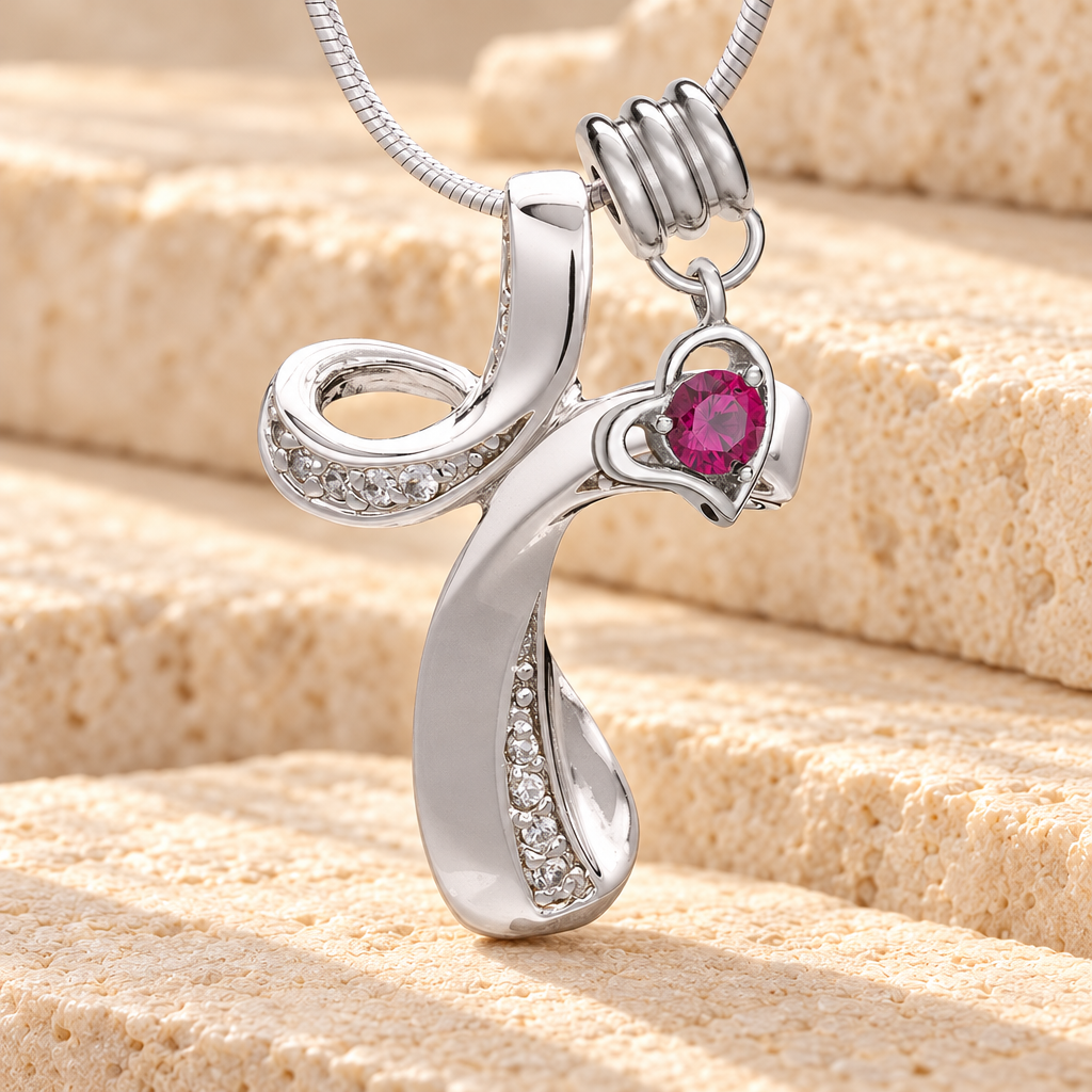 Silver July Forever Cross Cremation Jewelry — main product image