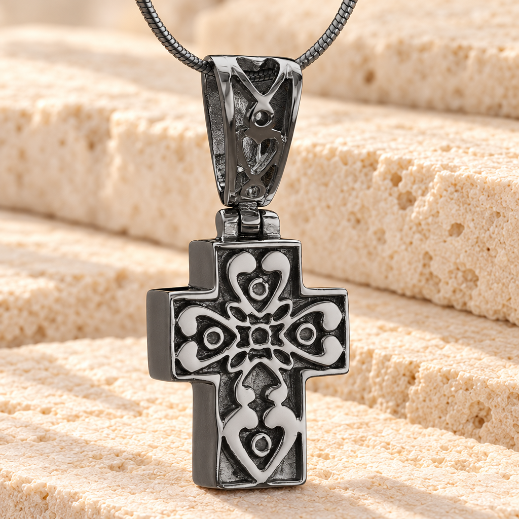 Black Loved Cross Cremation Jewelry — main — evr6453b