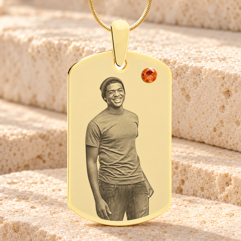 Birthstone Large Dog Tag November Photo Engraved Gold Plated over Stainless Keepsake — main product image