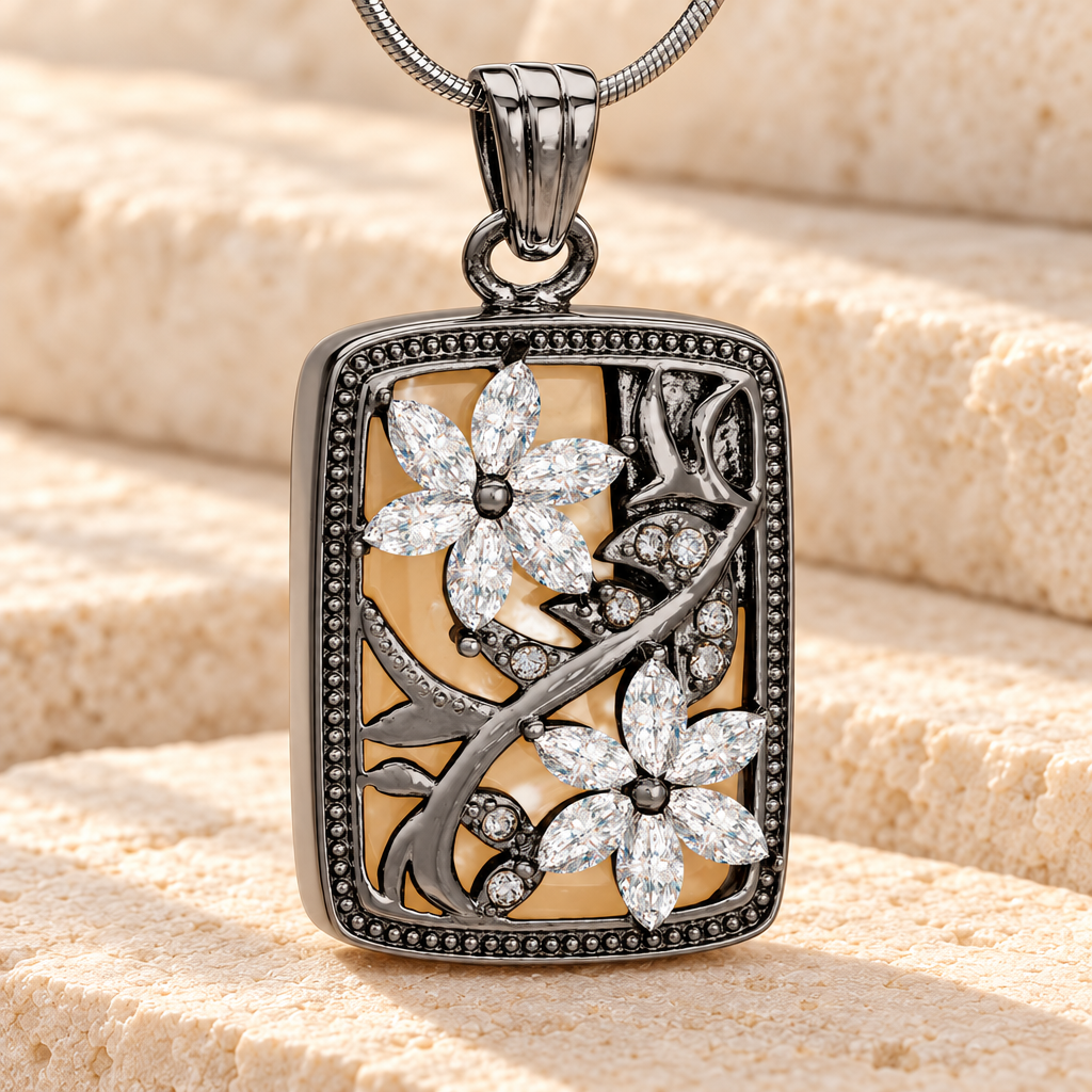 Black and Clear In Bloom Cremation Jewelry — main — evr6525clb