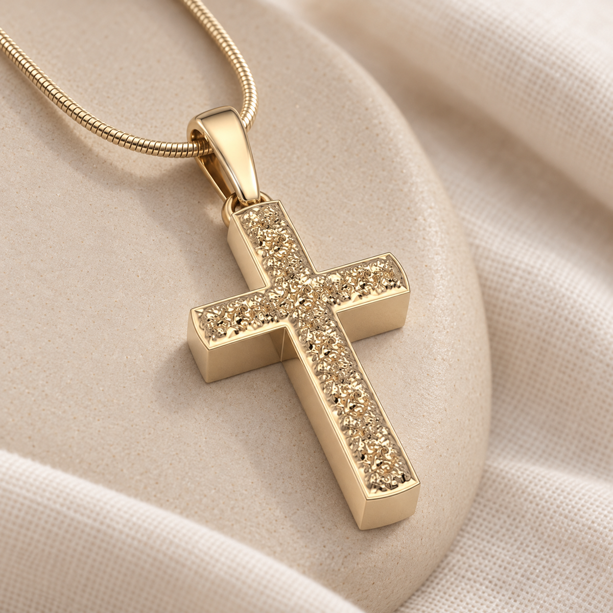 Solid 14k Gold Textured Cross Forever Sealed Memorial Jewelry — alternate view — evr20065kgfs