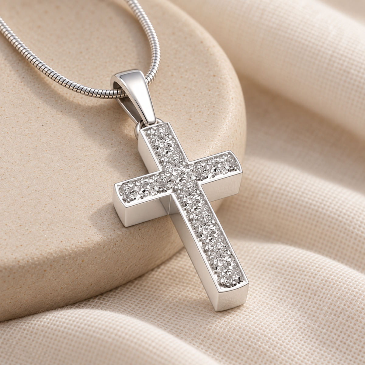 Solid 14k White Gold Textured Cross Forever Sealed Memorial Jewelry — alternate view — evr20065wgfs