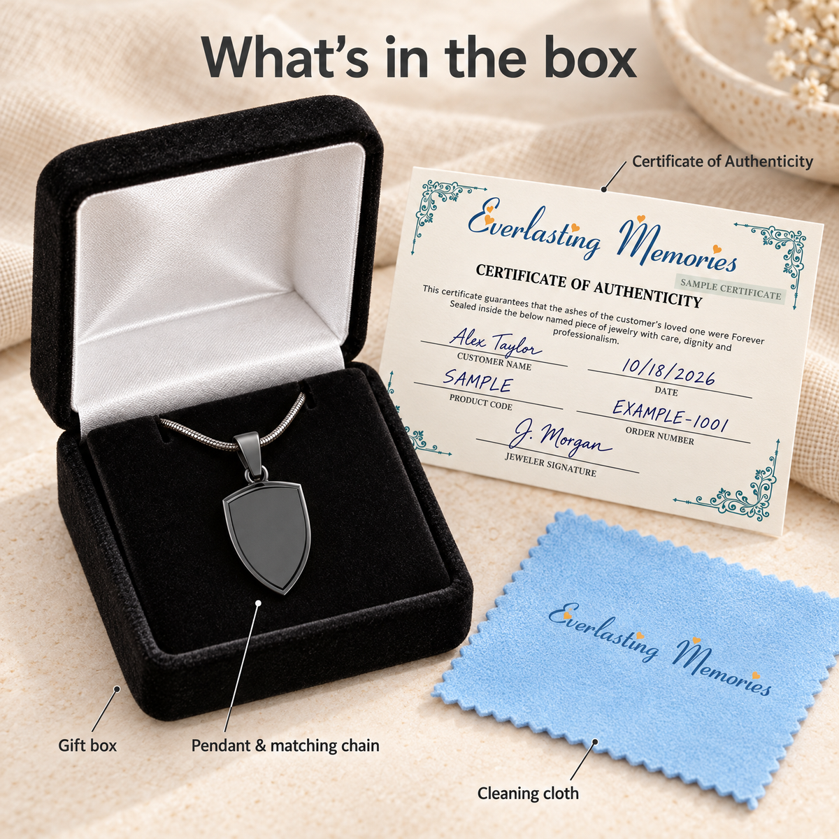 Black Plated Shield Me Forever Sealed Memorial Jewelry — whats in box — evr20013blfs