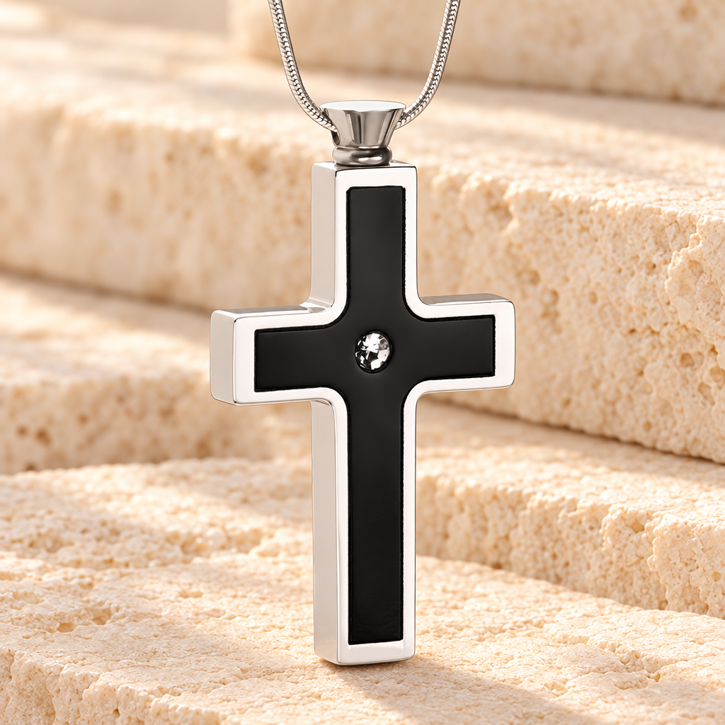 Black Stainless Dependable Cross Cremation Jewelry — main — evr1503bl