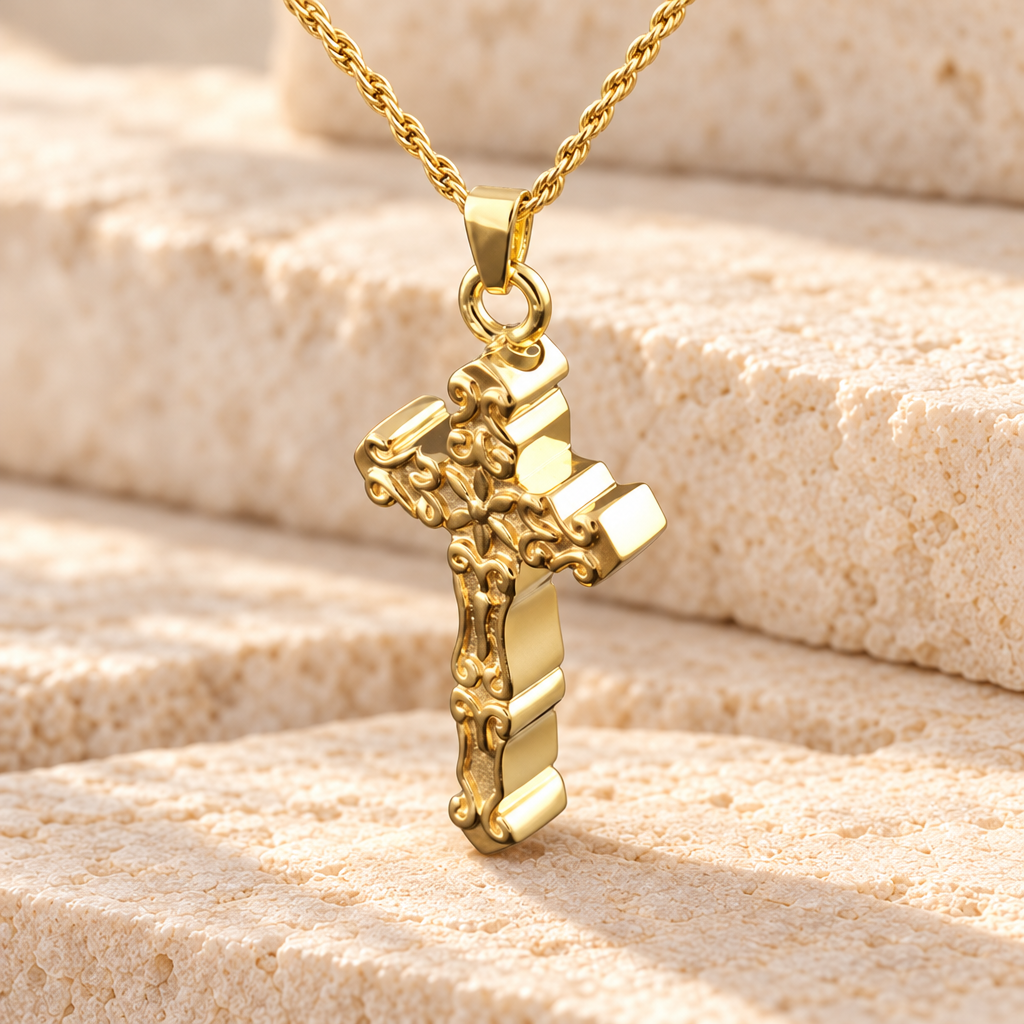 Gold Plated Delicate Cross Memorial Locket — main — evr6332gv
