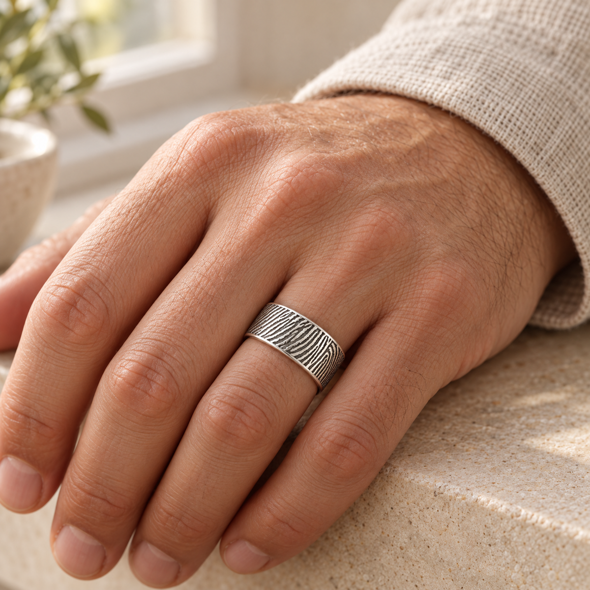 Men's Standard Sterling Silver Fingerprint Ring — lifestyle — evr30001s