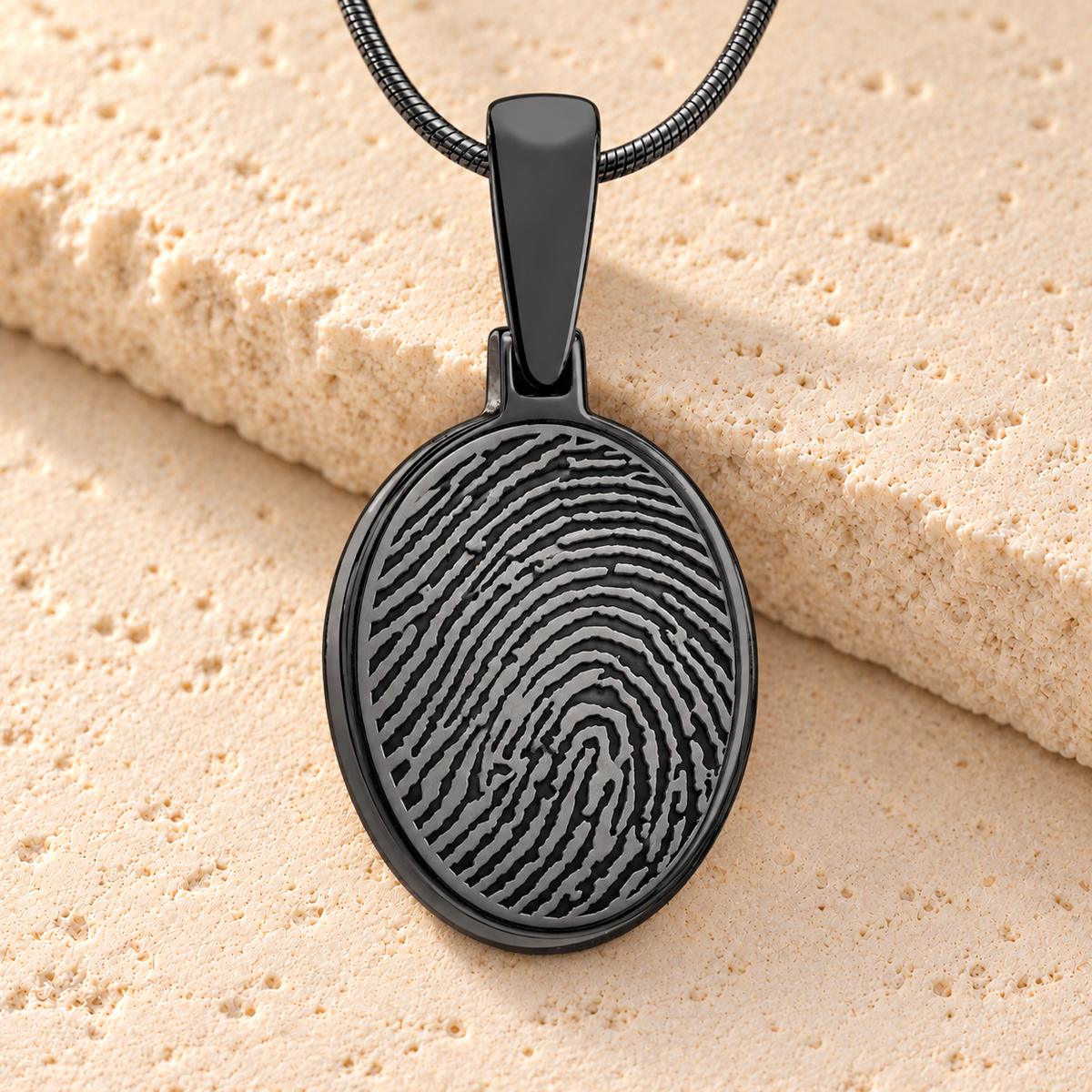 Oval Black Plated Fingerprint Necklace — main — evr4730bl