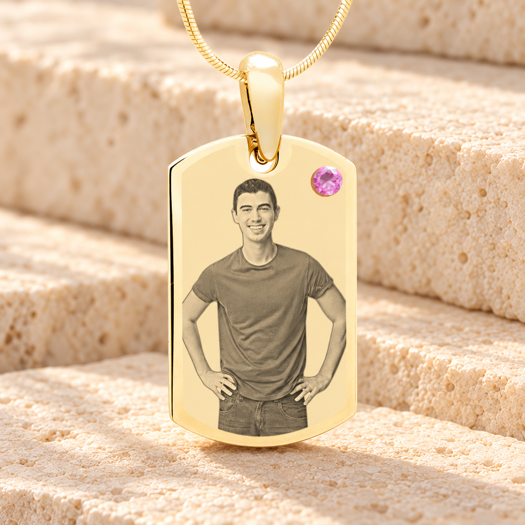 Birthstone Small Dog Tag June Gold Plated over Stainless Steel Photo Pendant — main product image