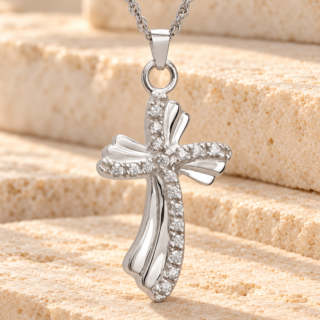 14K White Gold Rocky Cross Cremation Keepsake — main — evr733wg