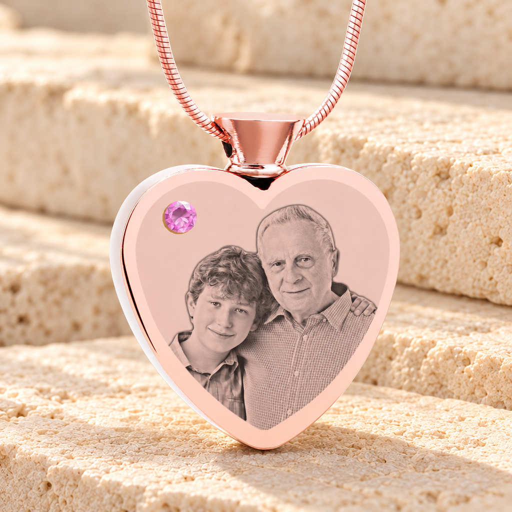 June Birthstone Heart Rose Gold Plated Picture Engraved Ash Pendant — main product image
