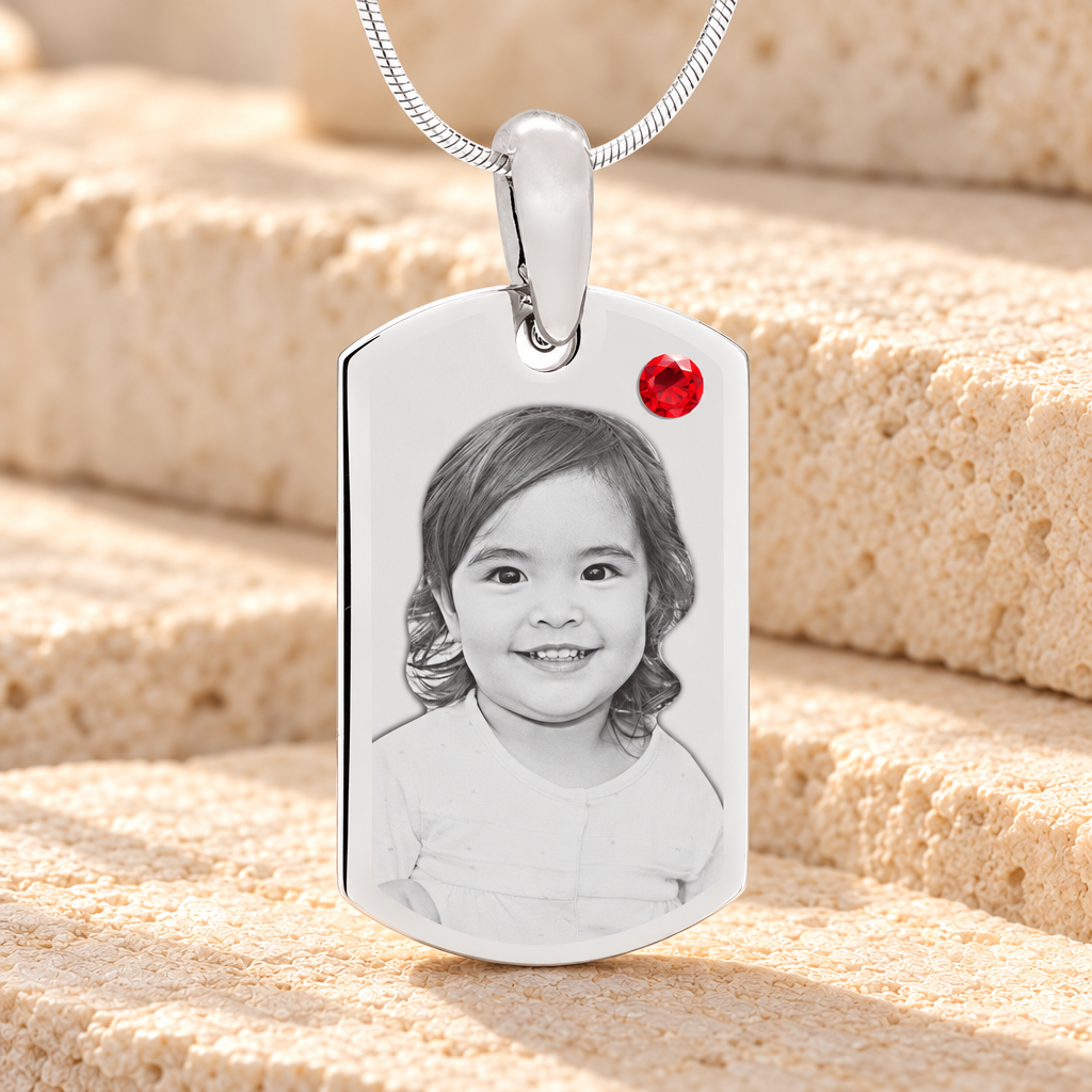 Birthstone Small Dog Tag July Stainless Steel Photo Pendant — main product image