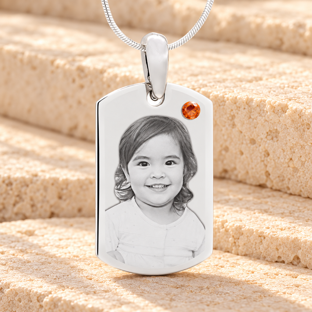 Birthstone Small Dog Tag November Stainless Steel Photo Pendant — main product image