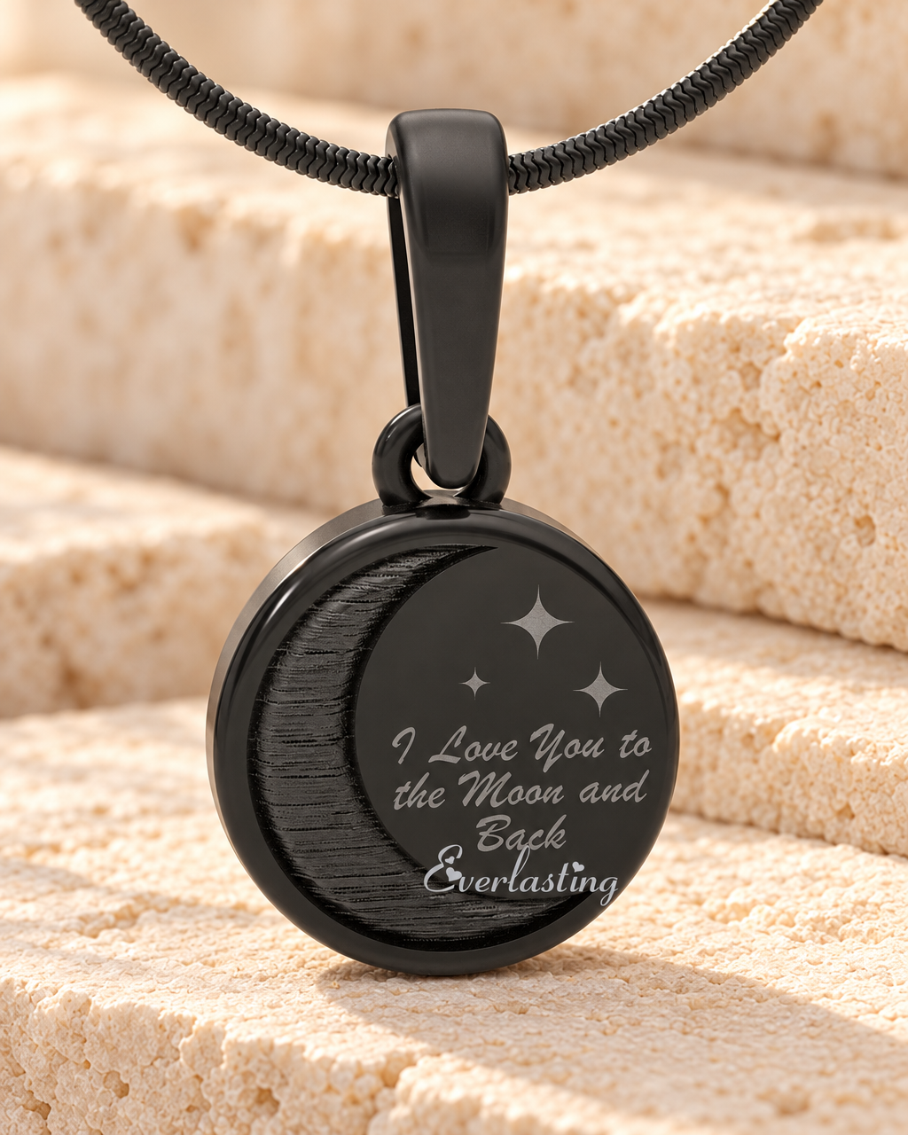 Black Plated Love You To The Moon Forever Sealed Memorial Jewelry — main — evr20010blfs