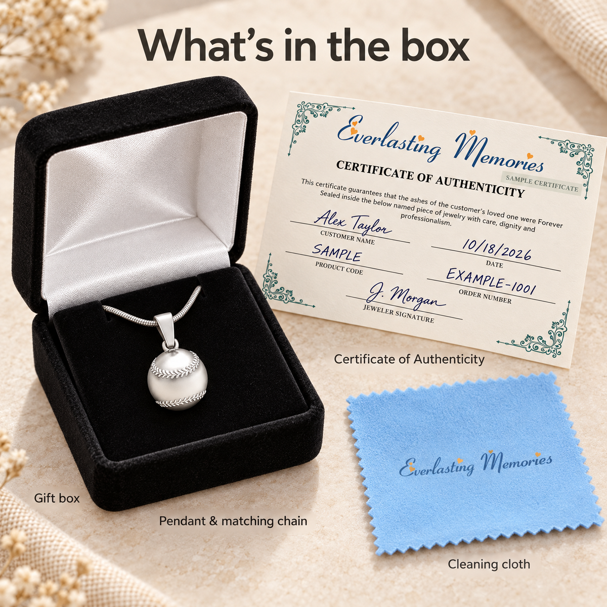 Solid 14k White Gold Baseball Forever Sealed Memorial Jewelry — whats in box — evr20045wgfs