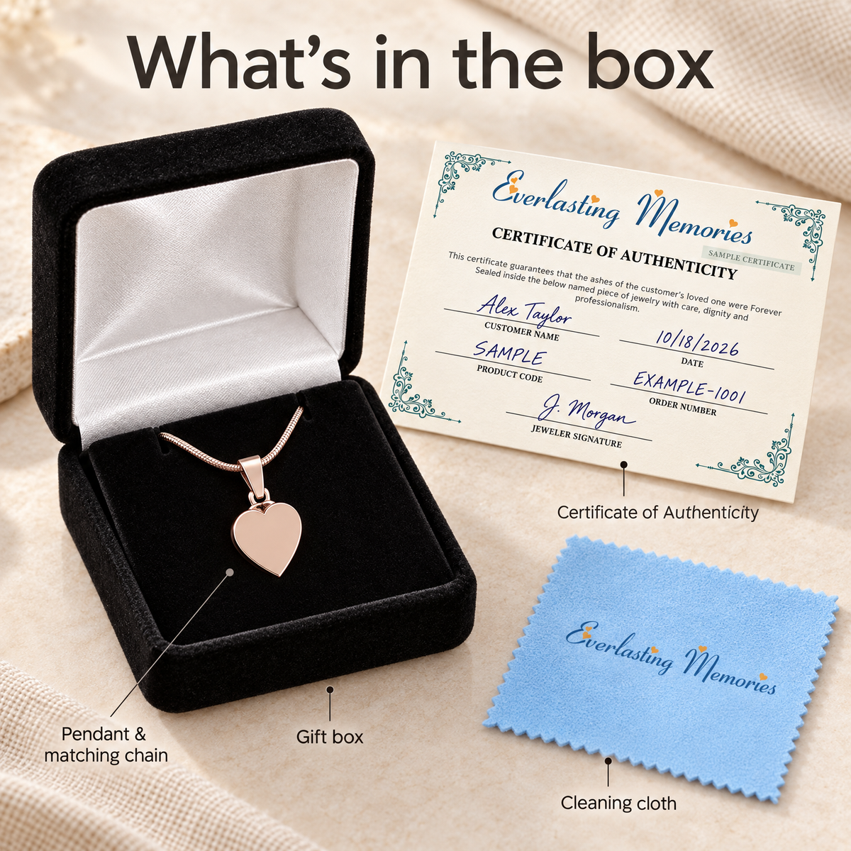 Rose Gold Plated Simple Heart Forever Sealed Cremation Jewelry — whats in box — evr6447rgfs