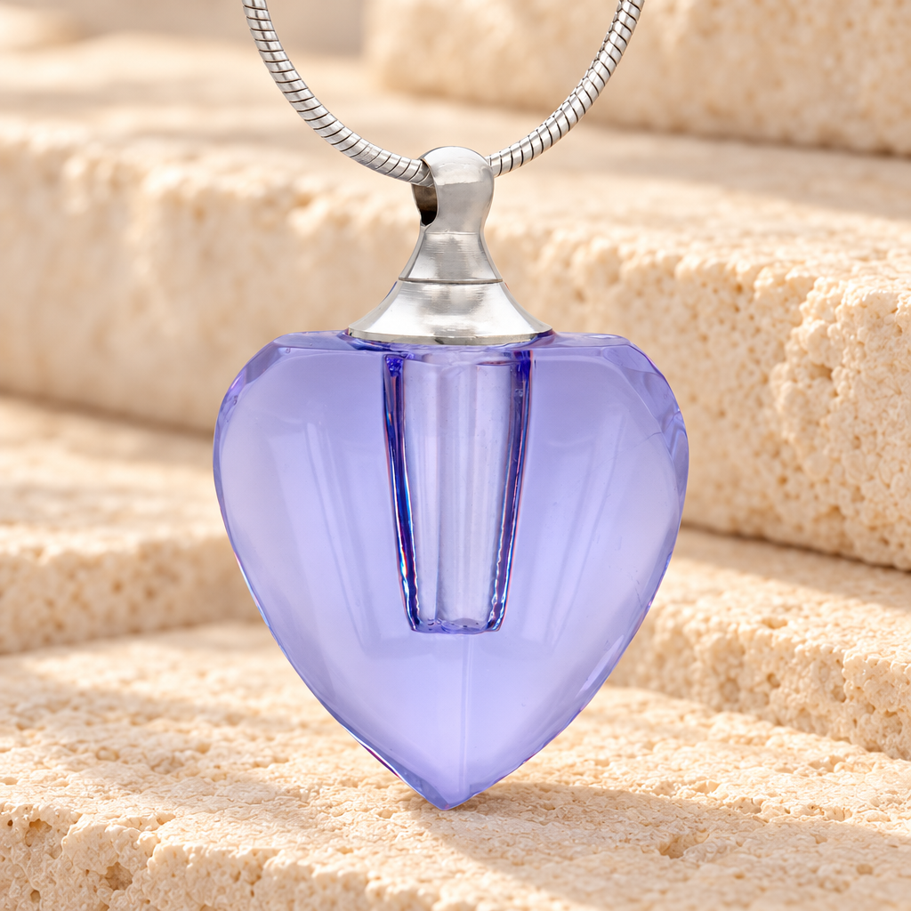 Glass Locket Violet Squared Heart Memorial Jewelry — main — evr2020
