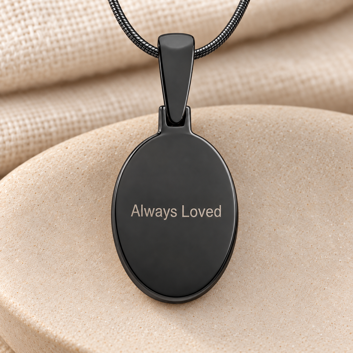 Oval Black Plated Fingerprint Necklace — rear engraving — evr4730bl