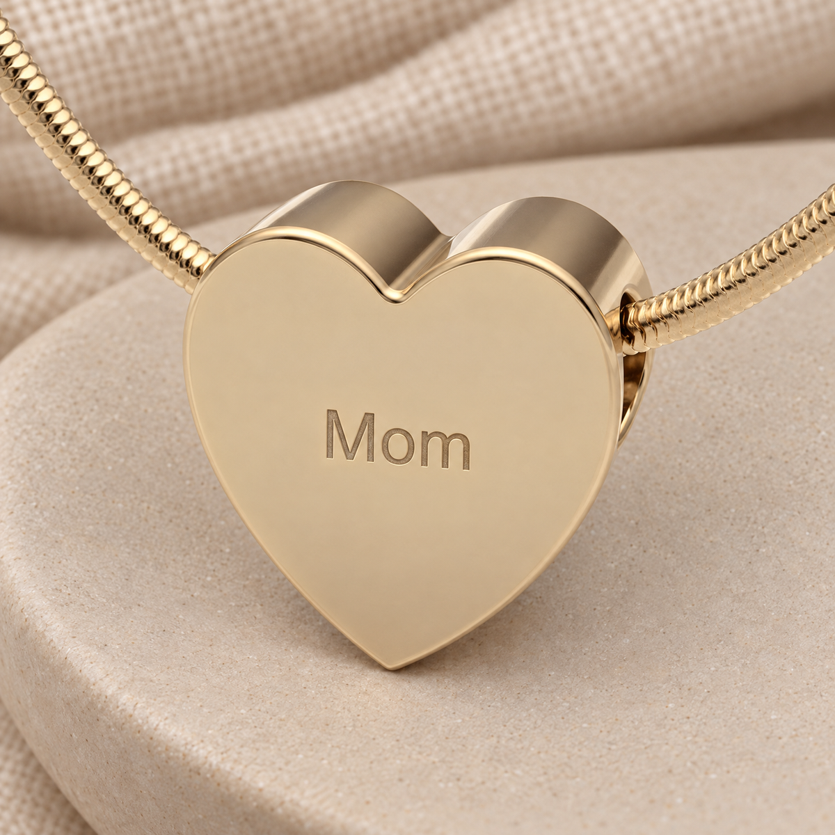Solid 14K Gold Smooth Heart Forever Sealed Cremation Jewelry — rear engraving — evr6457kgfs