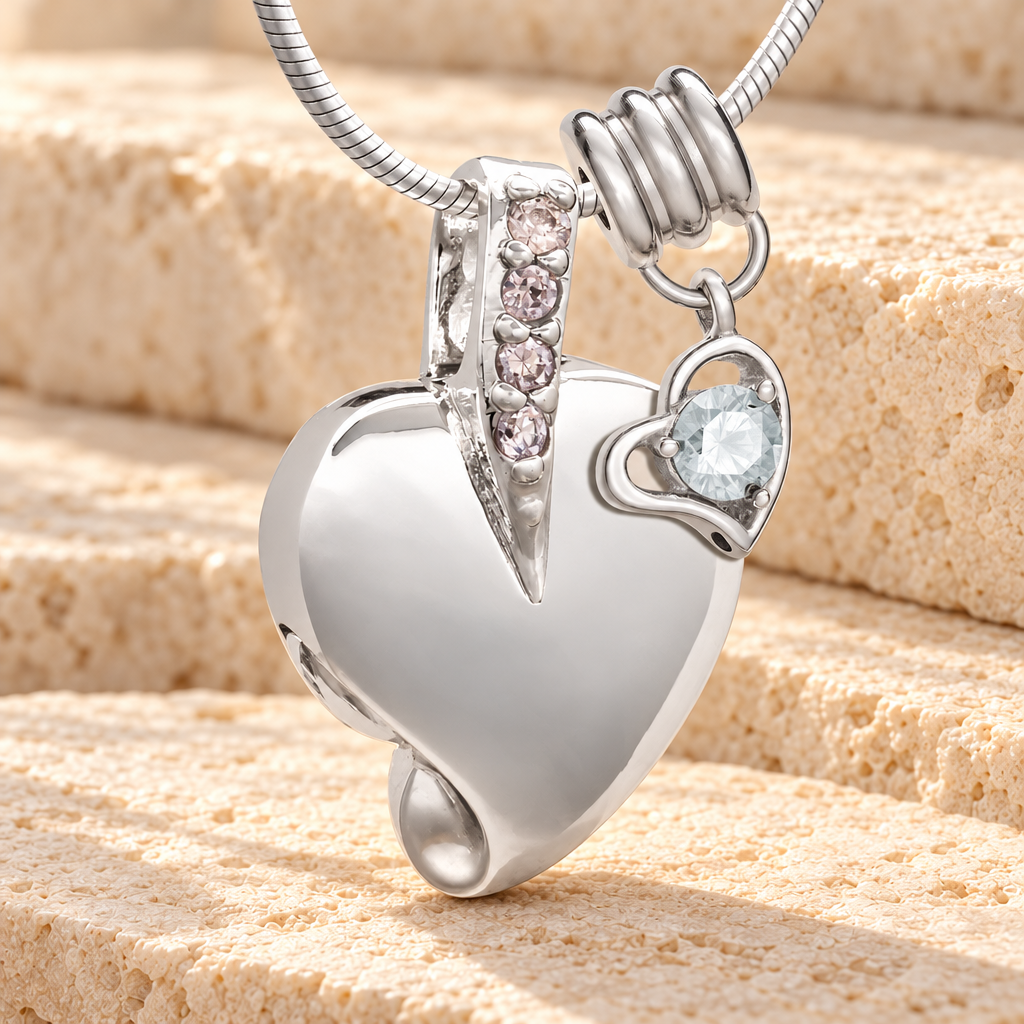 Silver April Heavenly Heart Cremation Jewelry — main product image