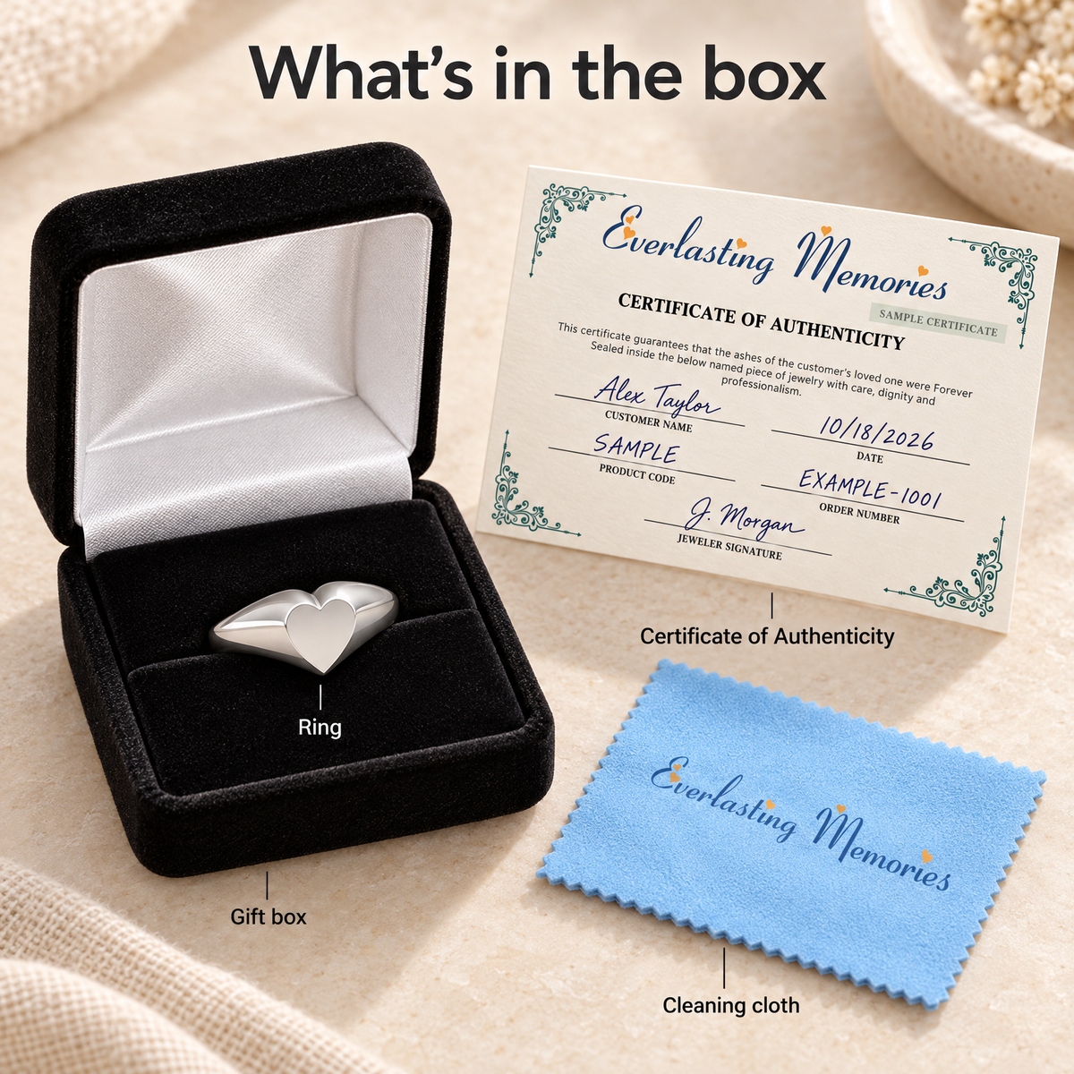 Solid 14K White Gold Signet Forever Sealed Memorial Ring — whats in box — evr20039wgfs
