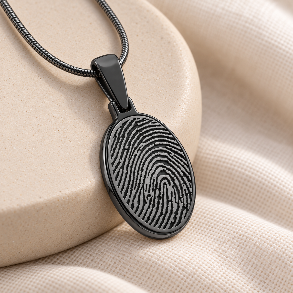 Oval Black Plated Fingerprint Necklace — alternate view — evr4730bl
