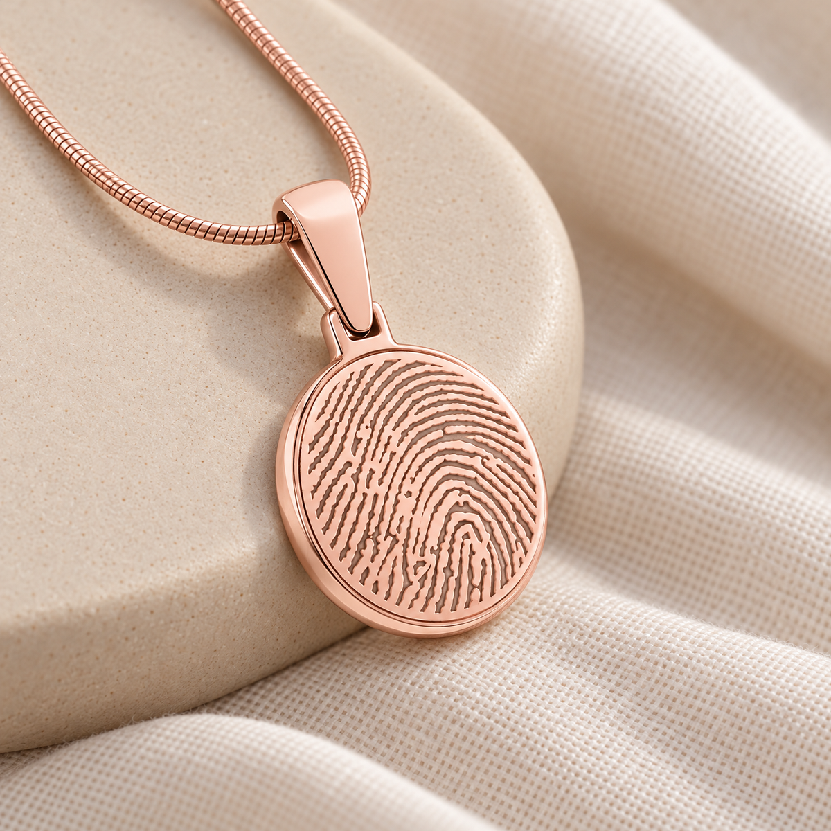 Rose Gold Plated Round Fingerprint Necklace — alternate view — evr4704rg