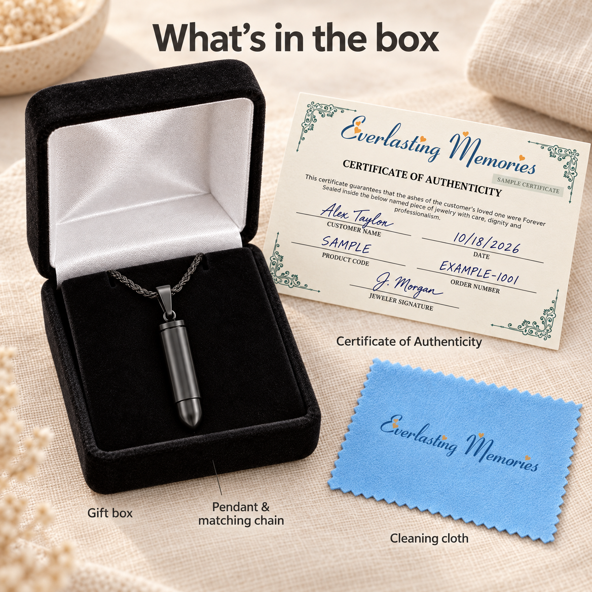 Black Bullet Forever Sealed Memorial Jewelry — whats in box — evr6766bfs