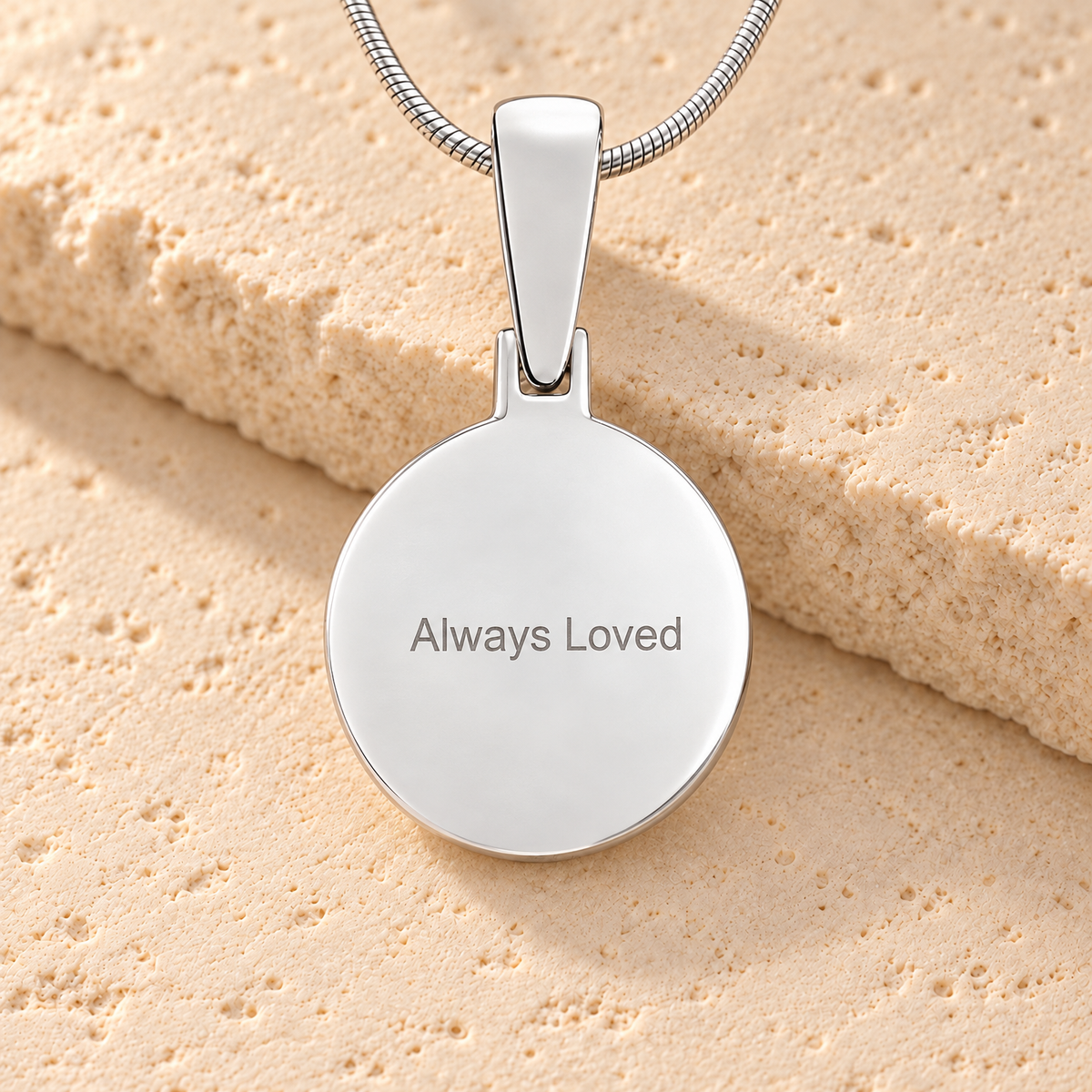 Sterling Silver Round Fingerprint Necklace — rear engraving — evr4704ss
