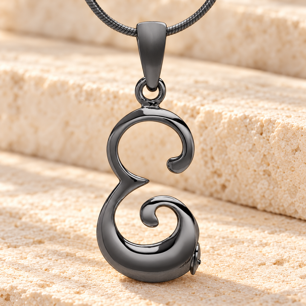 Black "E" Initial Cremation Jewelry — main — evr6425b