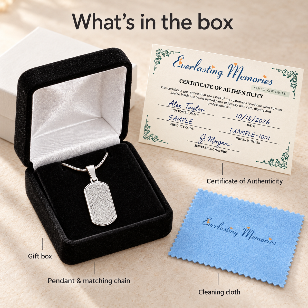 Sterling Silver Dog Tag Textured Forever Sealed Memorial Jewelry — whats in box — evr5015ssfs