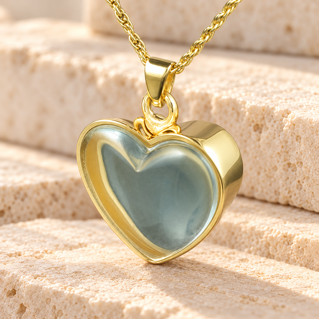 Gold Plated Clear Heart Keepsake Pendant — main — evr923gv