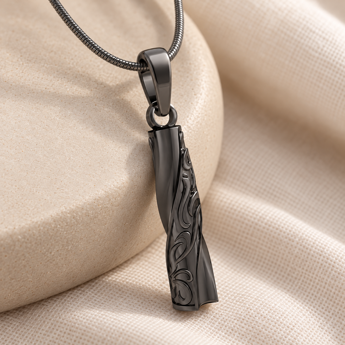 Black Plated Twisted Cylinder Forever Sealed Cremation Jewelry — alternate view — evr6629bfs