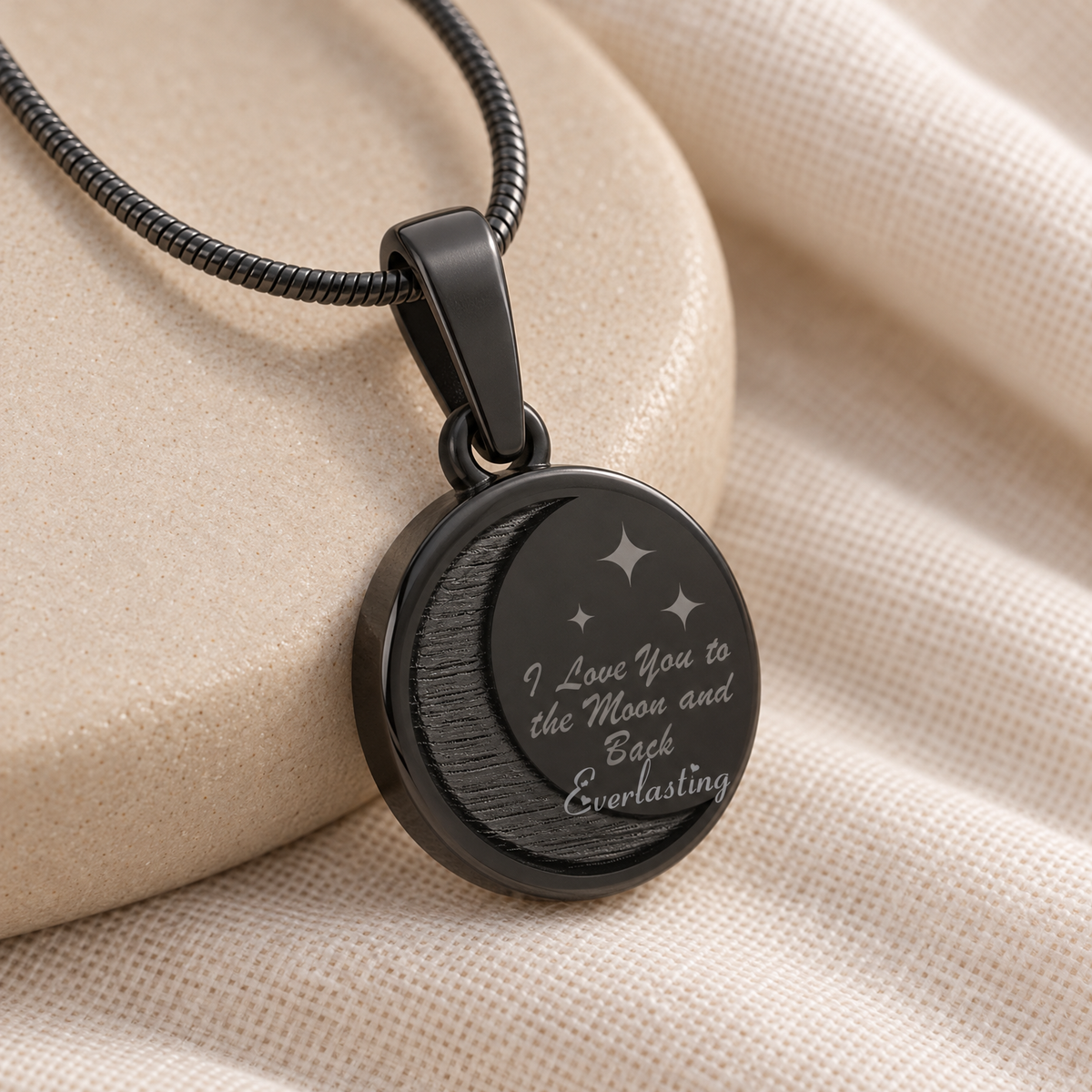 Black Plated Love You To The Moon Forever Sealed Memorial Jewelry — alternate view — evr20010blfs