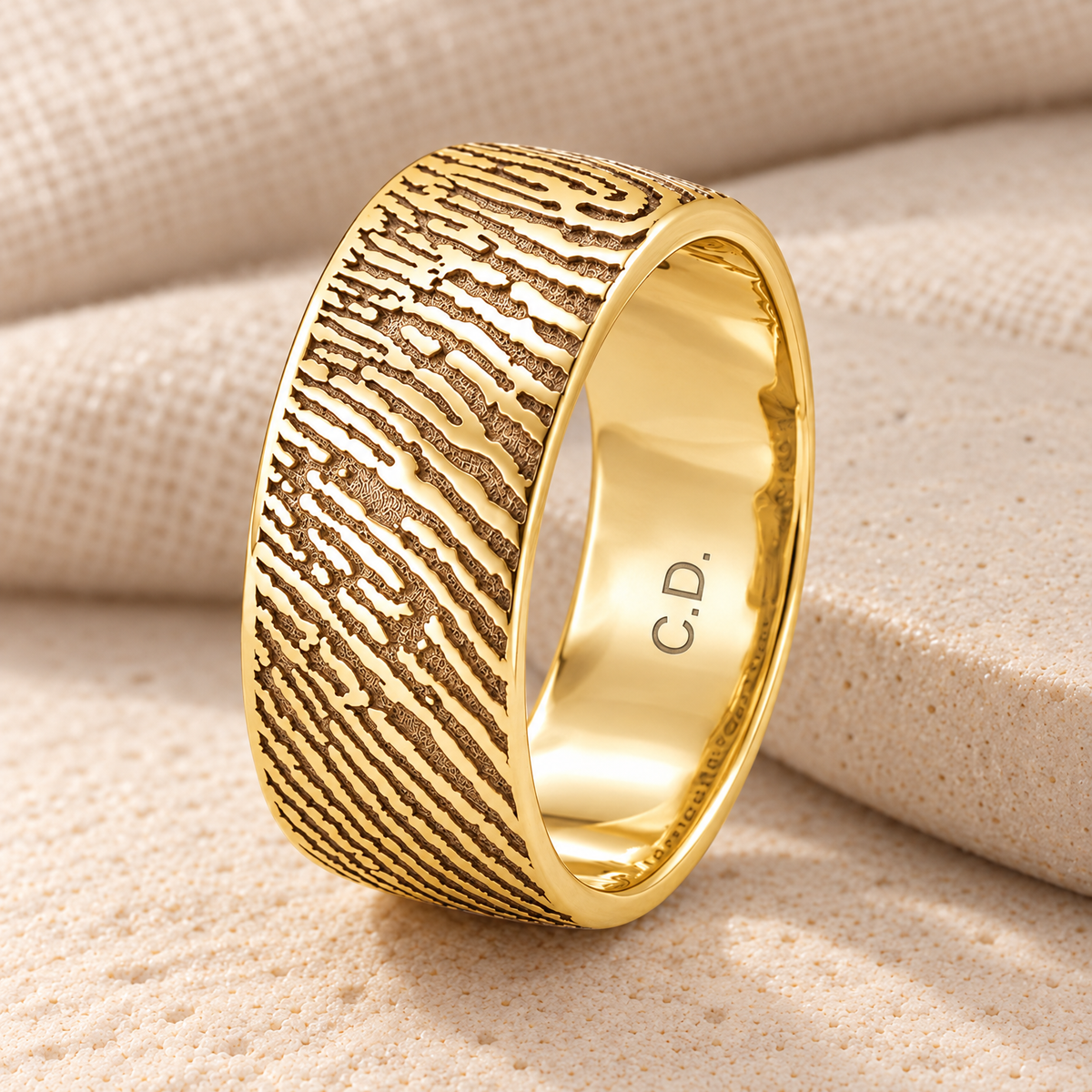Men's Standard Solid 14k Gold Fingerprint Ring — rear engraving — evr30001kg