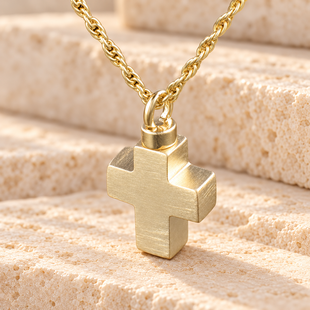 14K Gold Plated Mini Cross Cremation Urn Keepsake — main — evr173kg