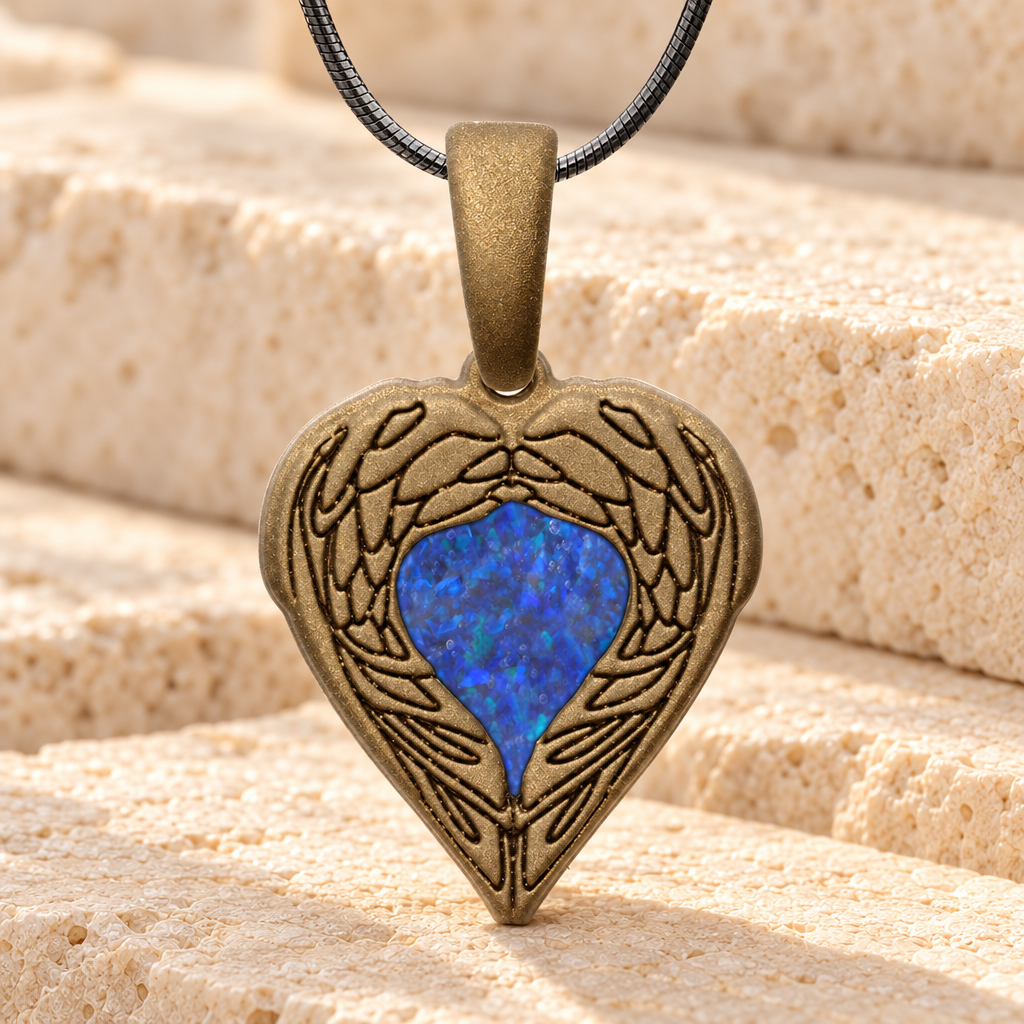 Paradise Bronze Finish Heart with Opal Blue Waters Ash Resin Jewelry — main product image