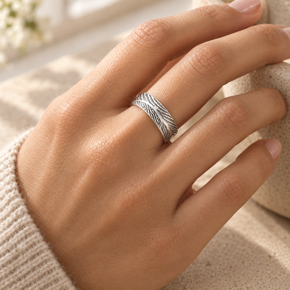 Women's Double Print Solid 14k White Gold Fingerprint Ring — lifestyle — evr30013wg