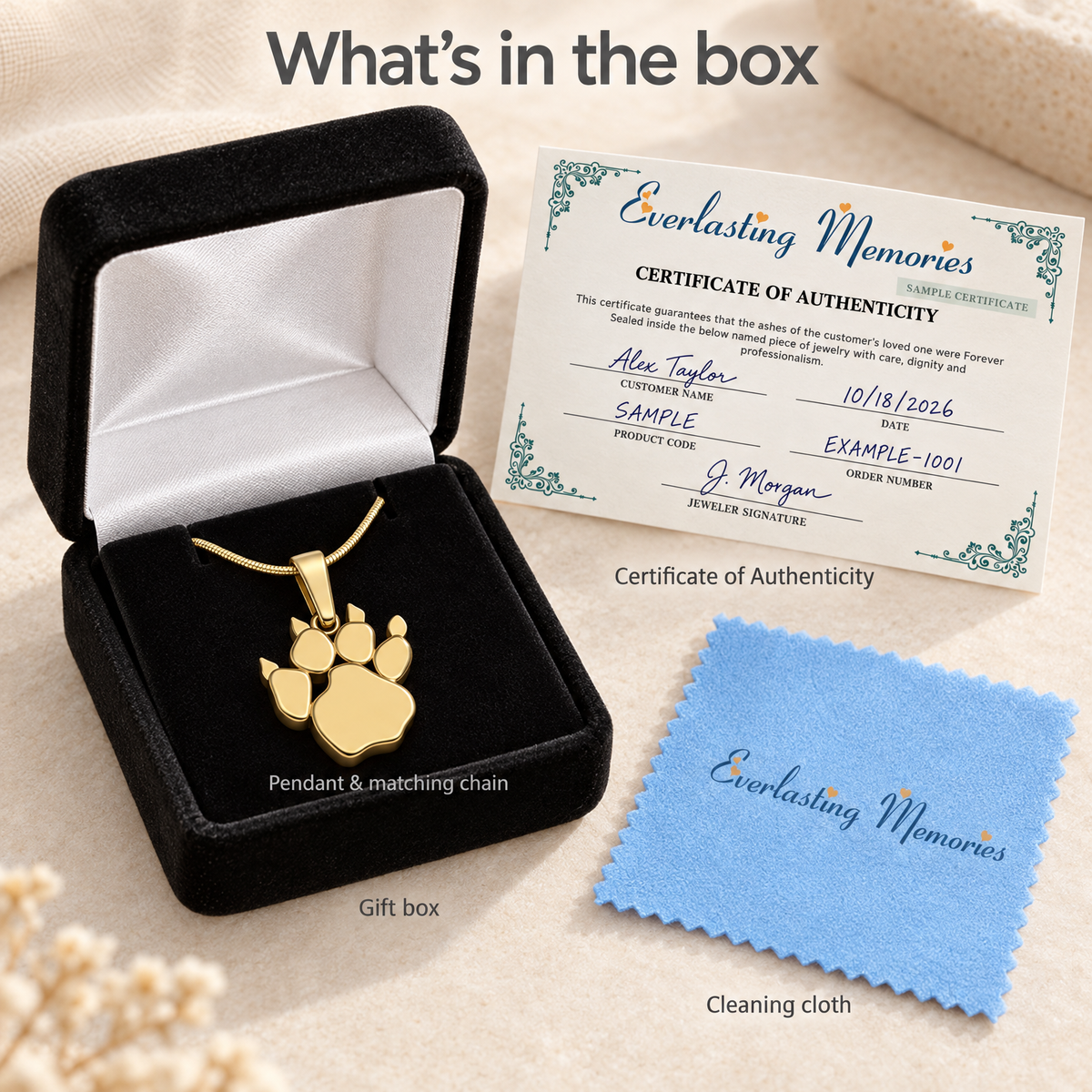 Gold Plated Pawprint Forever Sealed Memorial Jewelry — whats in box — evr20053gfs