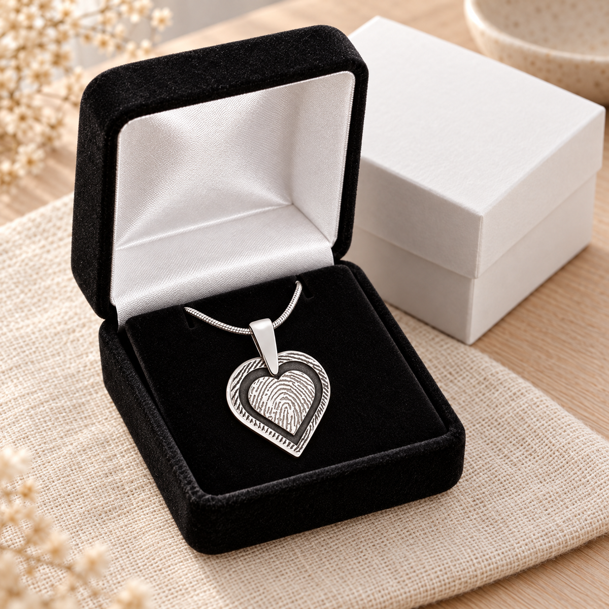 Sterling Silver Classic Heart Fingerprint Necklace — gift box — evr4718ss