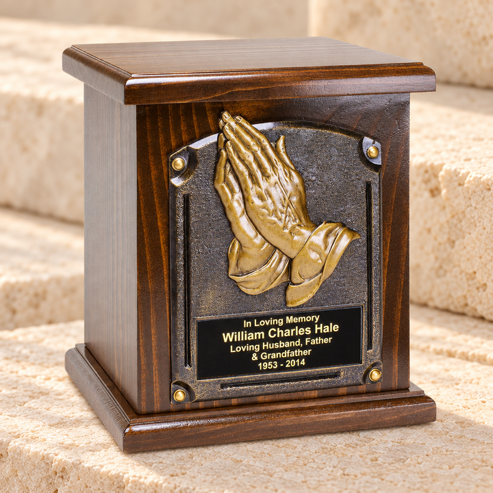 Praying Hands Wood Cremation Urn