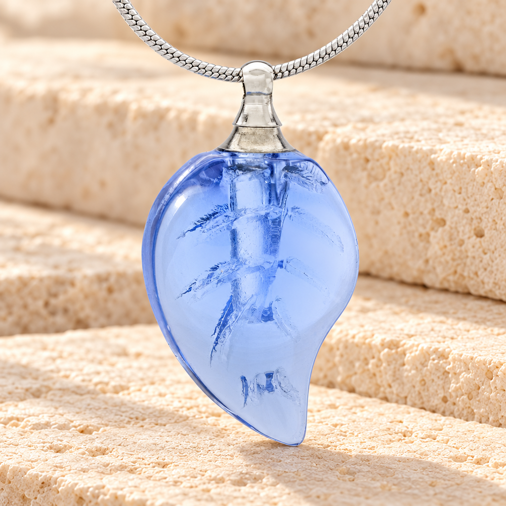 Glass Locket Blue Leaf Cremation Jewelry — main — evr2533blue