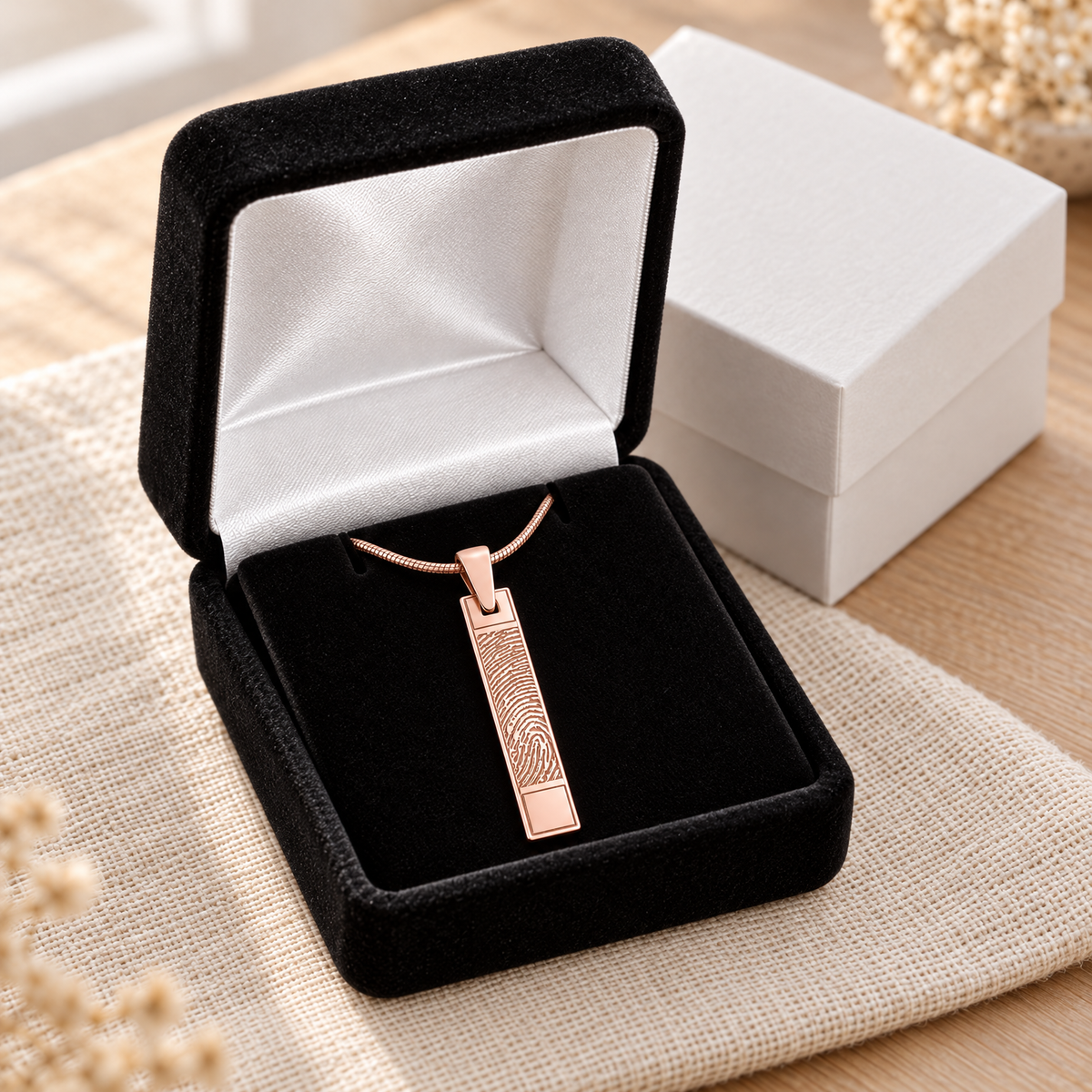 Barred Rose Gold Plated Fingerprint Necklace — gift box — evr4732rg