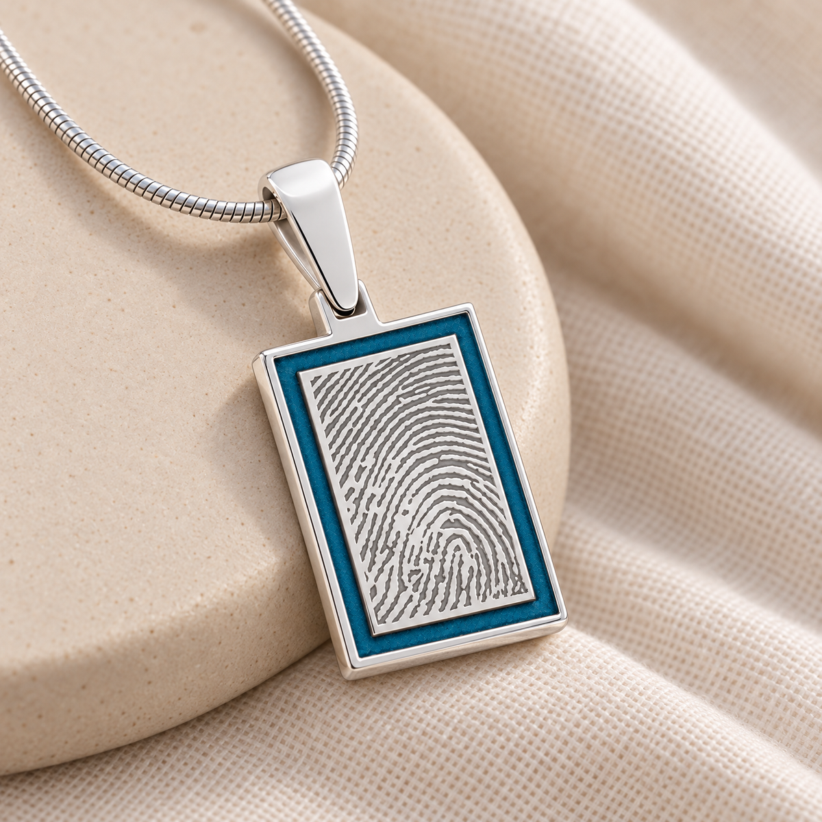 Sterling Silver Saxe Framed Rectangle Fingerprint Necklace — alternate view — evr4803blue-112