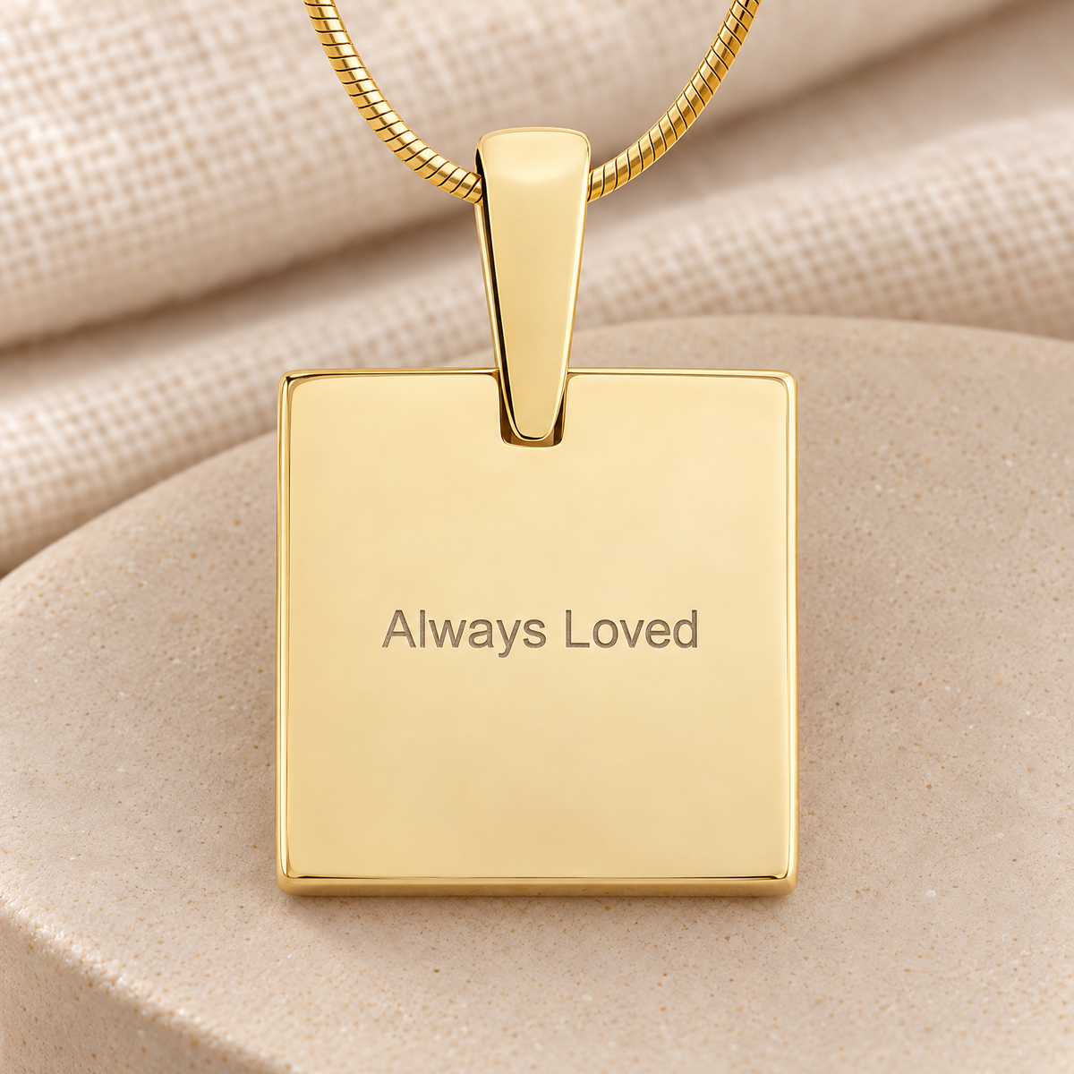 Gold Plated Sterling Silver Initial Square Fingerprint Necklace — rear engraving — evr4829g