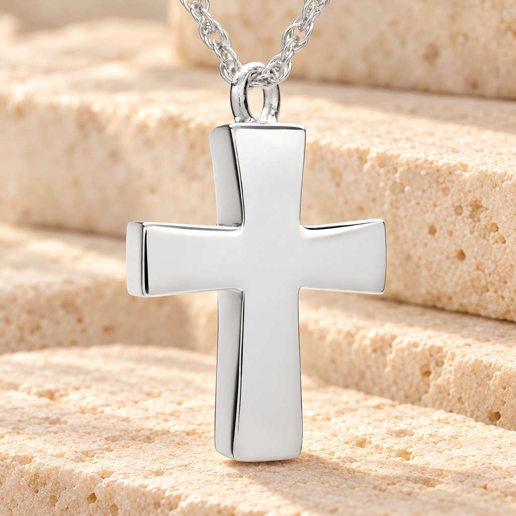 14K White Gold Parchment Cross Memorial Pendant — main — evr855wg