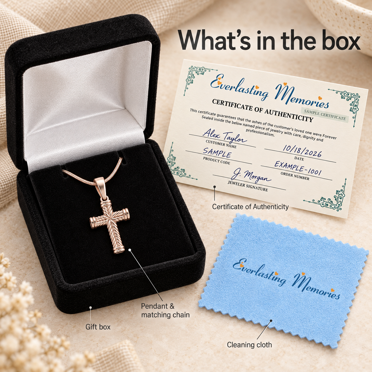 Rose Gold Plated Cable Cross Forever Sealed Memorial Jewelry — whats in box — evr20026rgfs