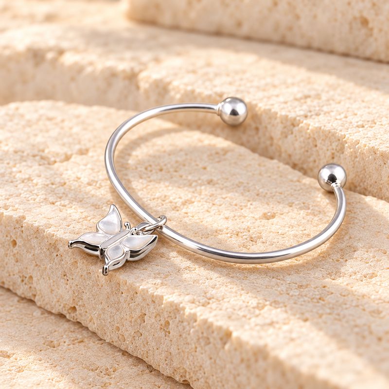 Sterling Silver Pearly Butterfly Cremation Bracelet