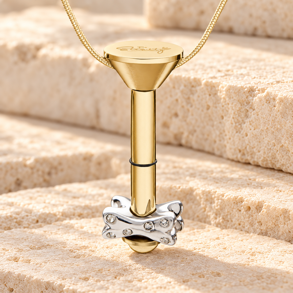 Gold Plated Millenium Ash Pendant with Fanciful Bone Charm — main — evr6543gmill