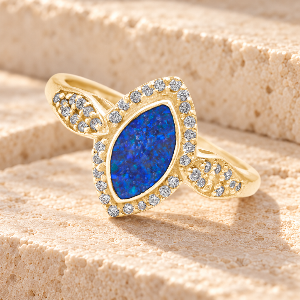 Solid 14K Gold Women's Sanctuary Ash Ring with Opal Blue Waters — main product image