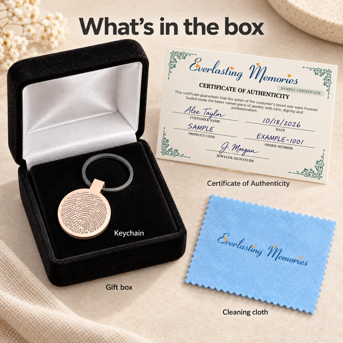 Solid 14K Rose Gold Fingerprint Cast Forever Sealed Memorial Keychain — whats in box — evr4799krgfs